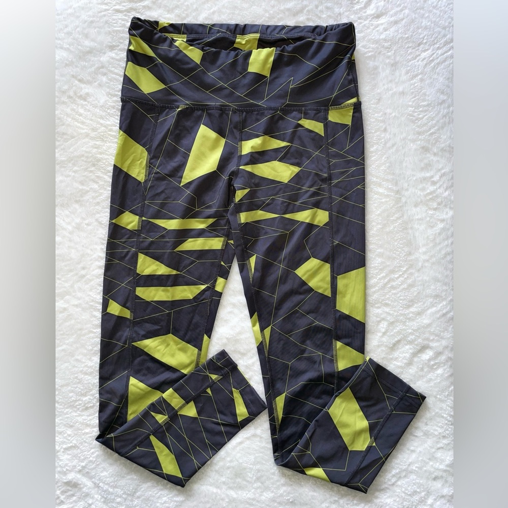 Oiselle geometric running tights - grey & yellow - 8
